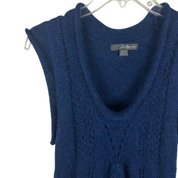 Forever 21 Y2K Navy Blue Mohair Blend Babydoll Sleeveless Sweater Dress M - Picture 4 of 6